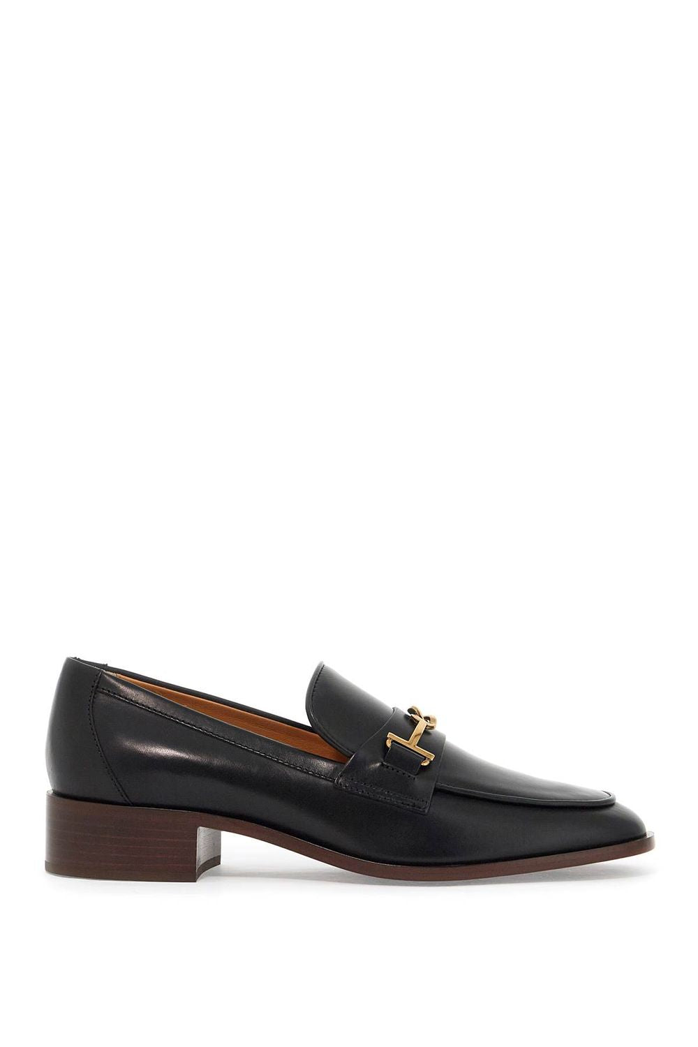 TOD'S Brushed Leather Loafers with Gold-Tone Detailing