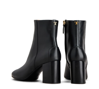 TOD'S Chic 70mm Block Heel Black Leather Ankle Boots