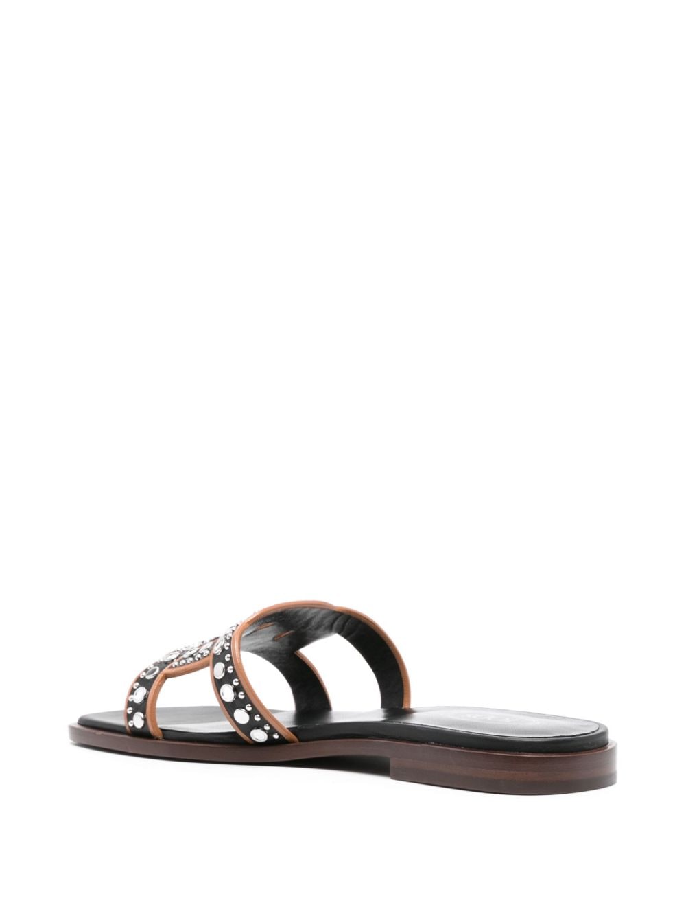 TOD'S Leather Flat Sandals with Stud Embellishments