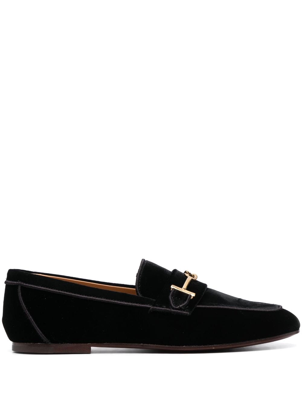 TOD'S Velvet Loafers with Gold Double T Detail