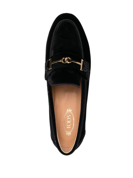 TOD'S Velvet Loafers with Gold Double T Detail