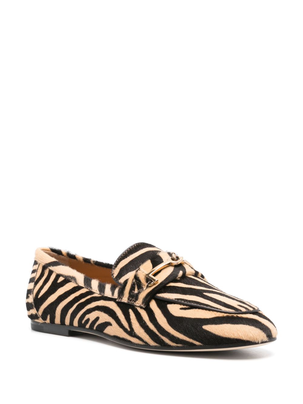 TOD'S Zebra Motif Leather Loafers with Horsebit Detail