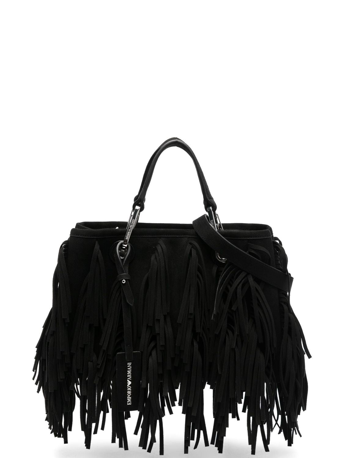 EMPORIO ARMANI Mini Faux Suede Tote Handbag with Fringe Detail