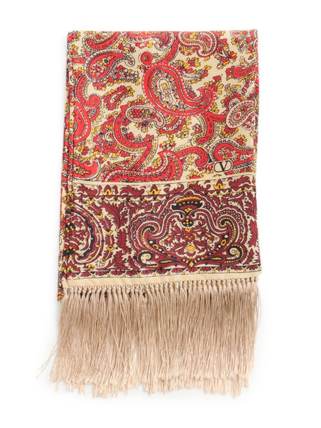 VALENTINO GARAVANI Printed Silk Scarf with Fringed Edges