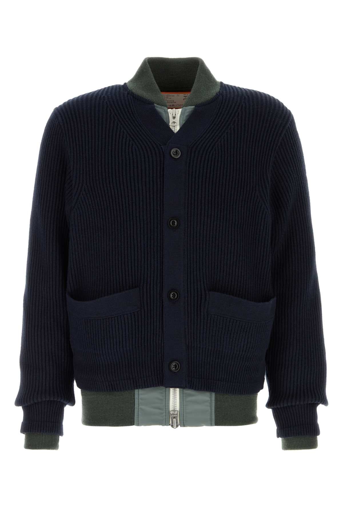 SACAI Men's Dark Blue Cotton Blend Cardigan