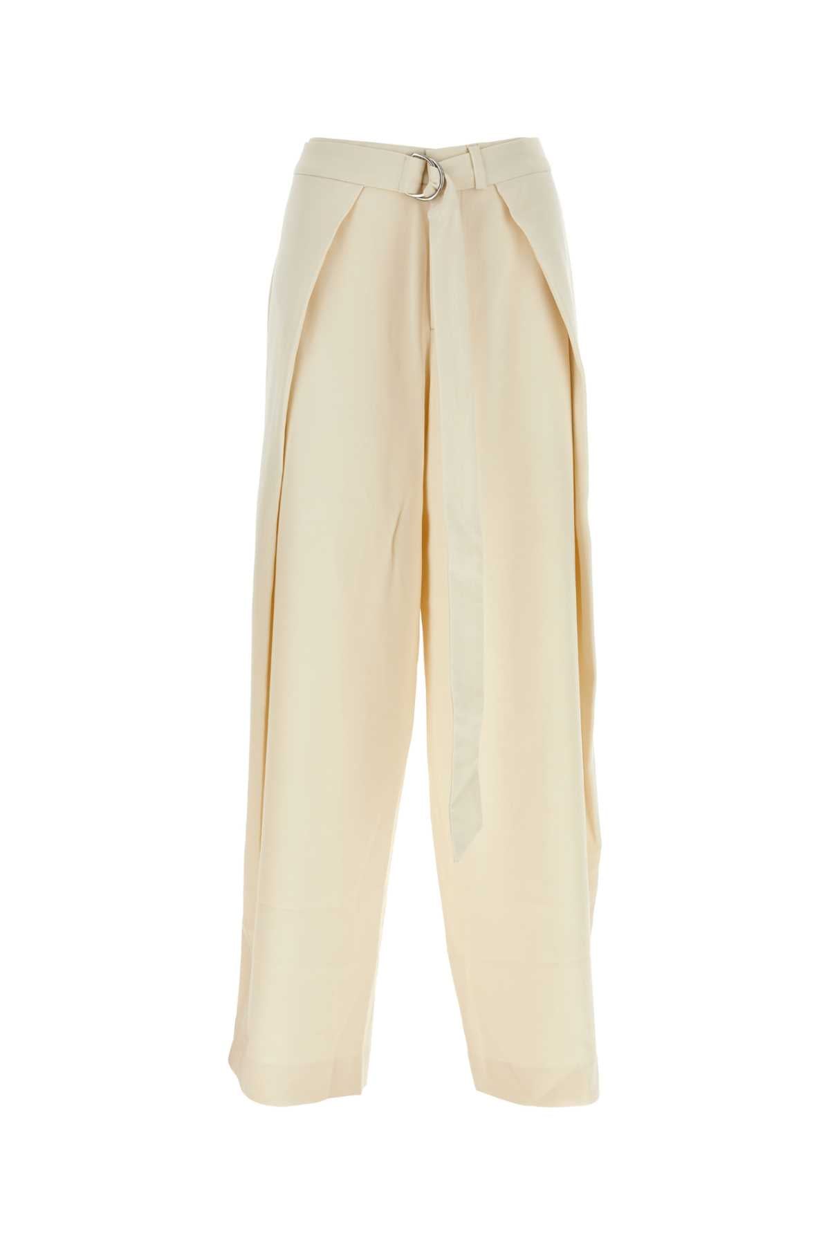 AMI Ivory Viscose Blend Wide-Leg Pants