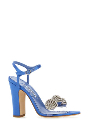 MANOLO BLAHNIK Elegant Blue Satin Elhob Sandals with 10.5 cm Heel