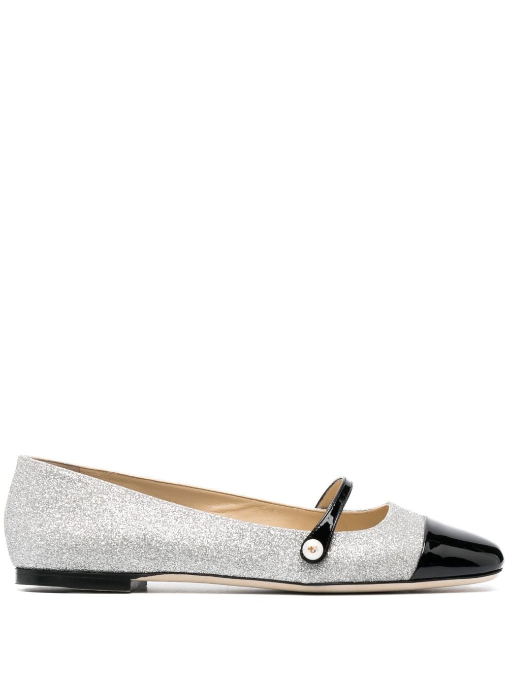 JIMMY CHOO ELISA FLAT GLITTERED LEATHER FLATS