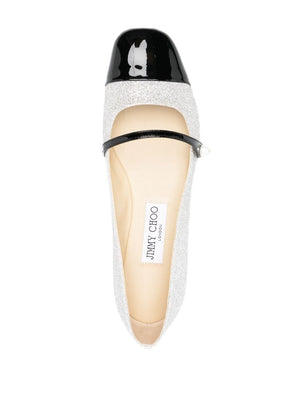 JIMMY CHOO ELISA FLAT GLITTERED LEATHER FLATS