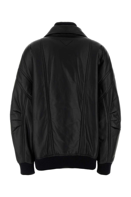 PRADA Chic Black Nappa Leather Bomber Jacket for Women