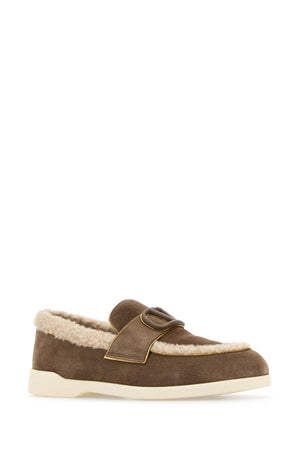 VALENTINO GARAVANI Two-tone Suede and Teddy Fabric VLogo Loafers