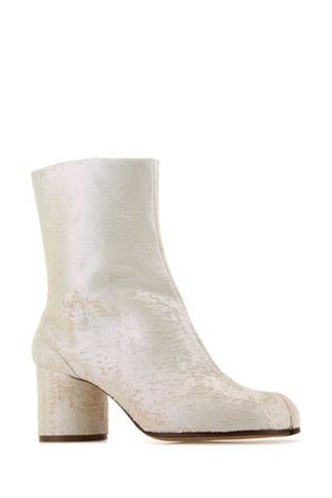 MAISON MARGIELA White Leather Tabi Ankle Boots with 6 cm Heel Height