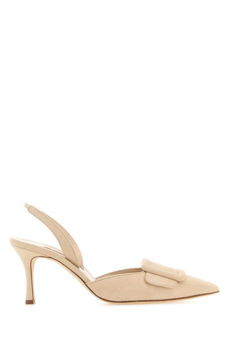 MANOLO BLAHNIK Elegant Cream Suede Pumps with 7 cm Heel