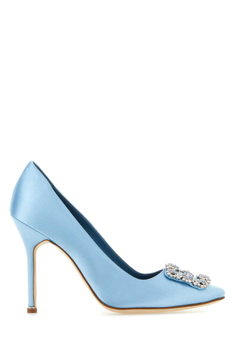 MANOLO BLAHNIK Light Blue Satin High Heel Pumps - 10.5 cm