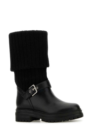 GIANVITO ROSSI Chic Black Leather and Fabric Thurso Boots for Women