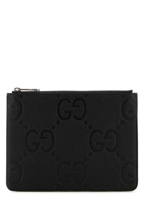 GUCCI Classic Black Leather Medium Clutch - 23.5 cm x 18 cm