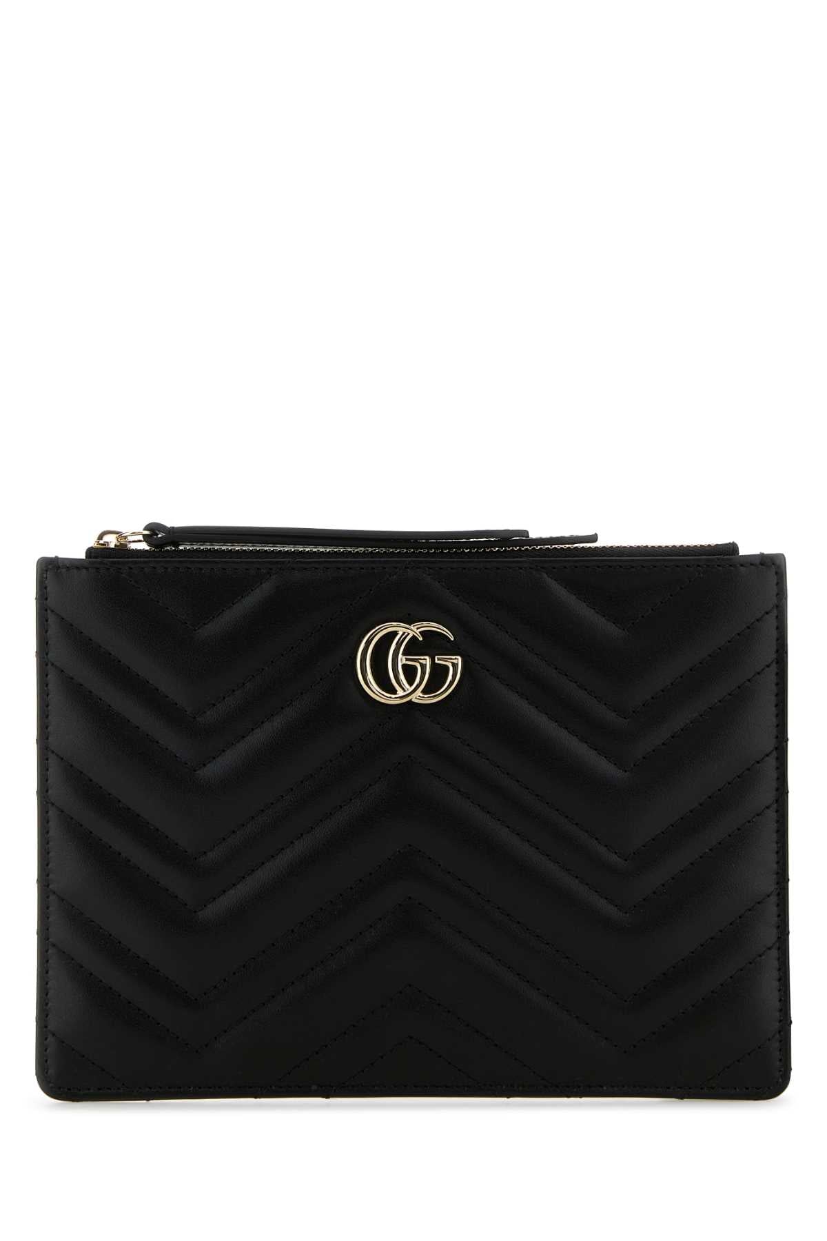 GUCCI Mini Black Leather GG Marmont Pouch Handbag