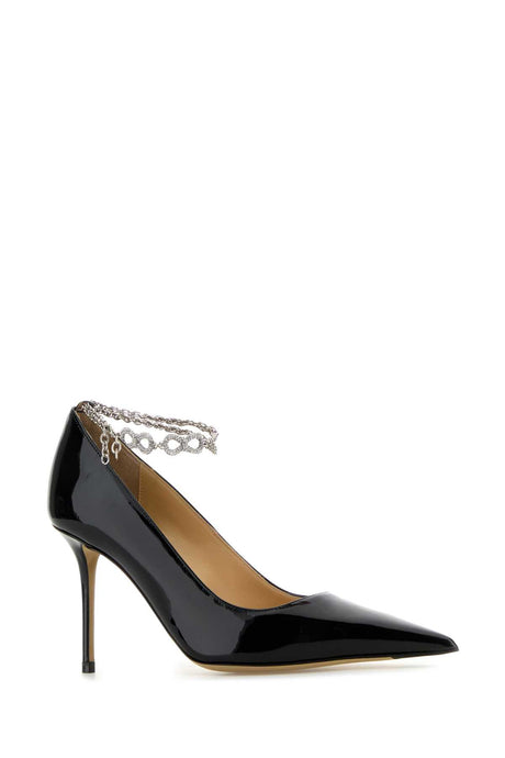 MACH&MACH Elegant Black Leather Bow Chain Pumps - 8.5 cm Heel