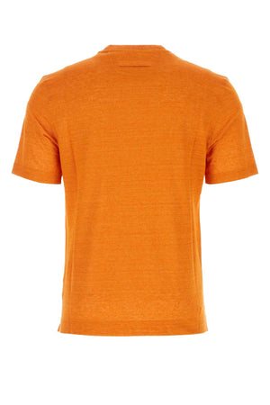 ZEGNA Linen Crew Neck T-Shirt for Men - Orange