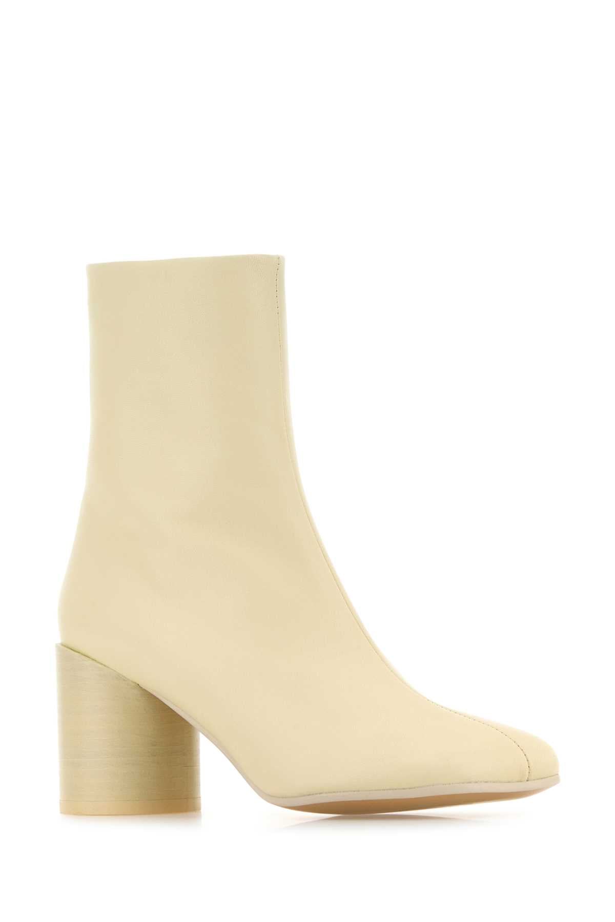 MM6 MAISON MARGIELA Elegant Ivory Leather Ankle Boots with 7 cm Heel