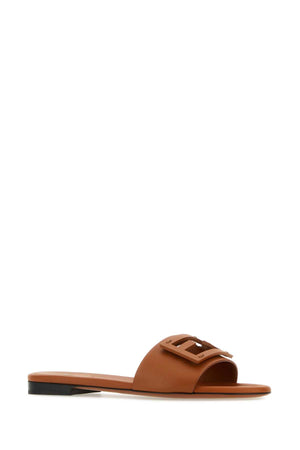 FENDI Caramel Leather Baguette Slippers for Women