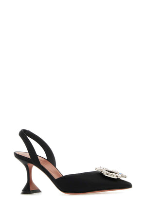 AMINA MUADDI Chic Black Satin Begum Pumps with 7 cm Heel