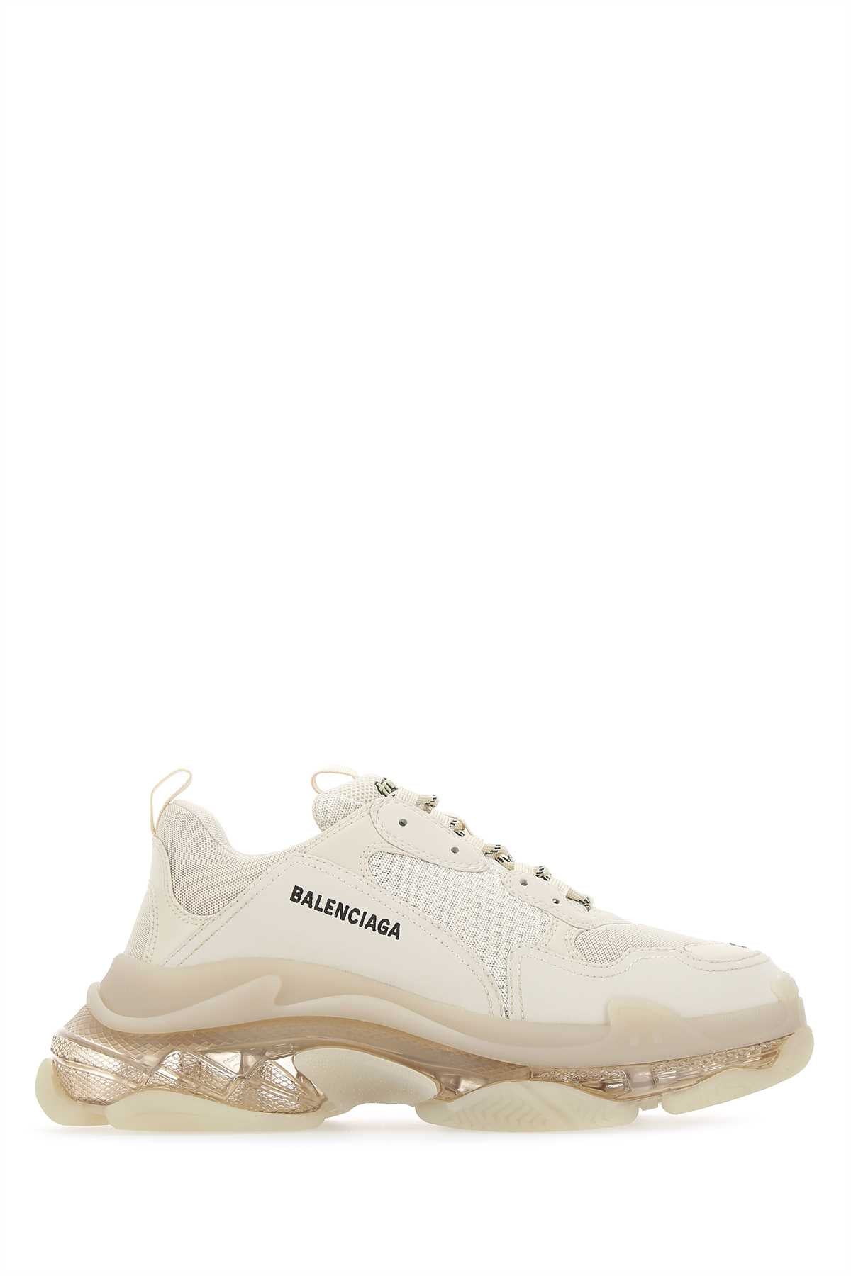 BALENCIAGA Cream Leather and Fabric Triple S Sneakers for Men