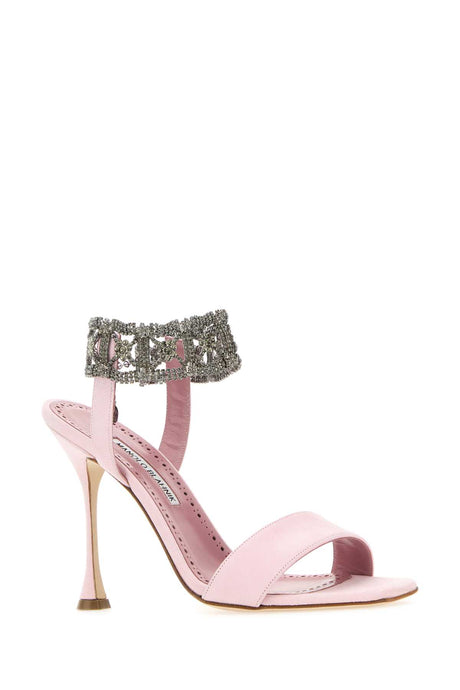 MANOLO BLAHNIK Pastel Pink Suede Elevated Sandals - 10.5 cm Heel Height