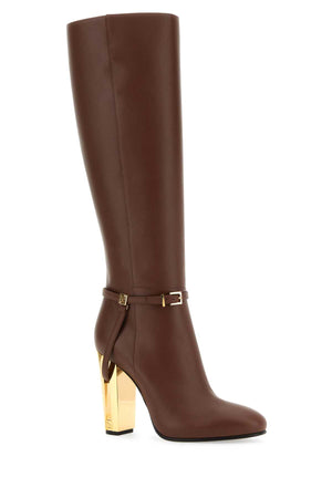 FENDI Elegant Brown Leather Delfina Boots - 12 cm Heel Height