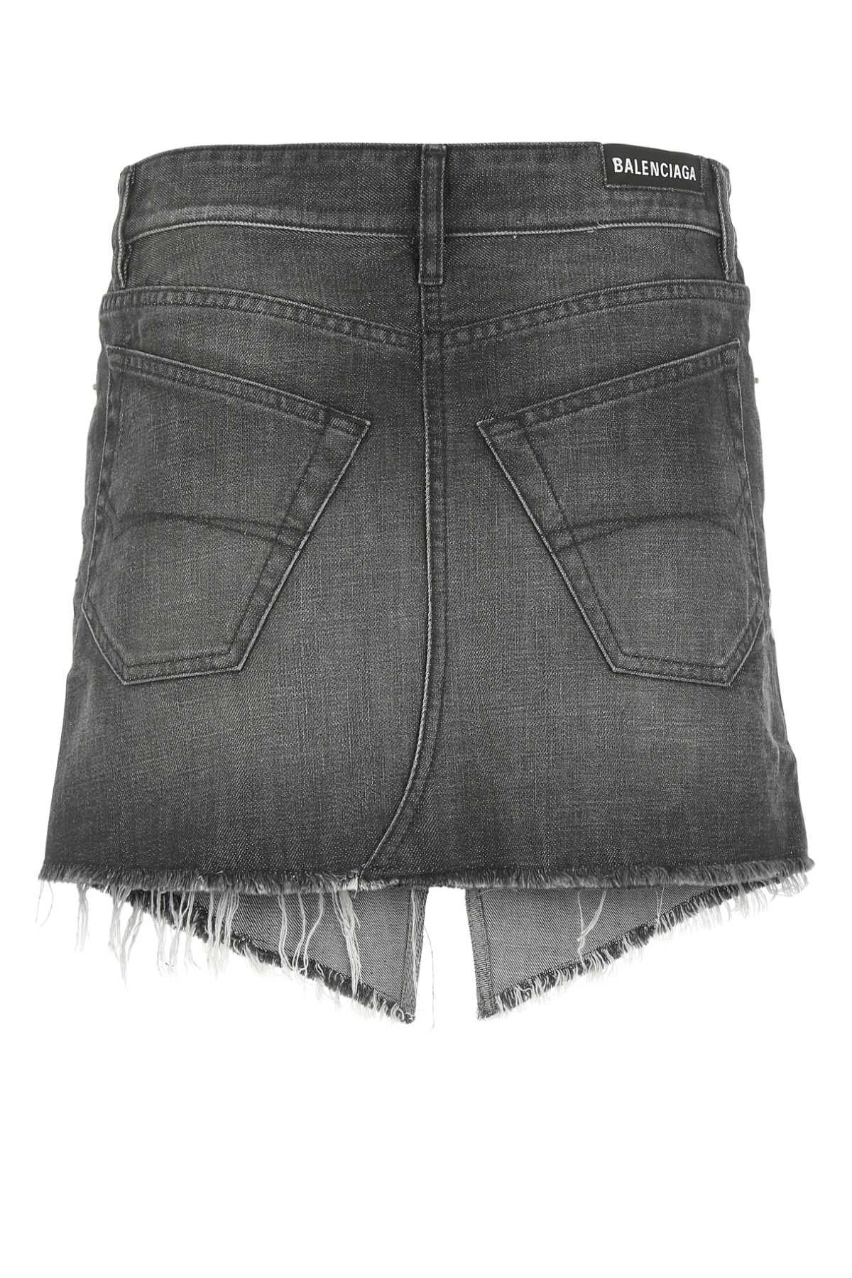 BALENCIAGA Trendy Black Cut-Up Denim Mini Skirt