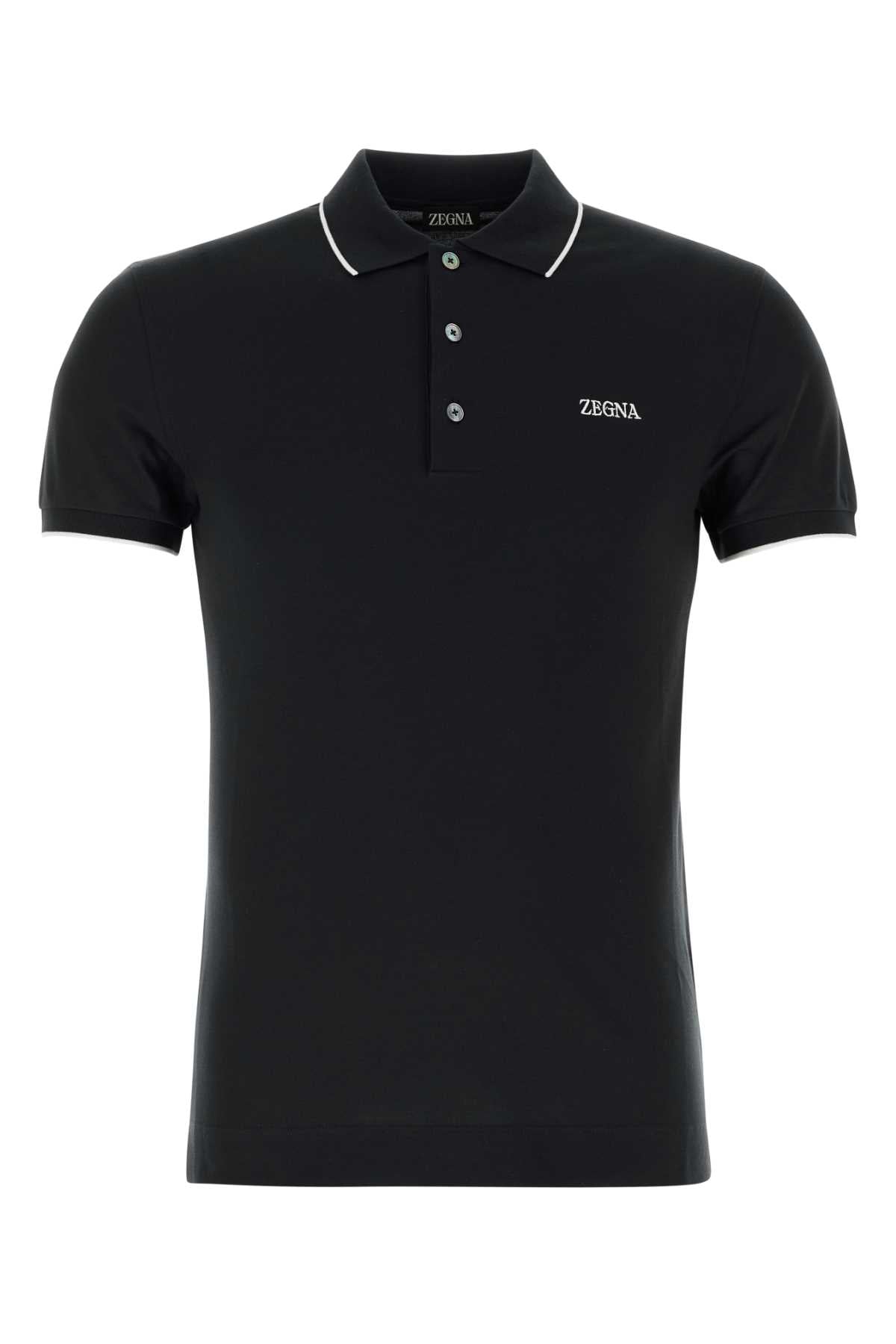 ZEGNA Classic Black Stretch Piquet Polo Shirt for Men