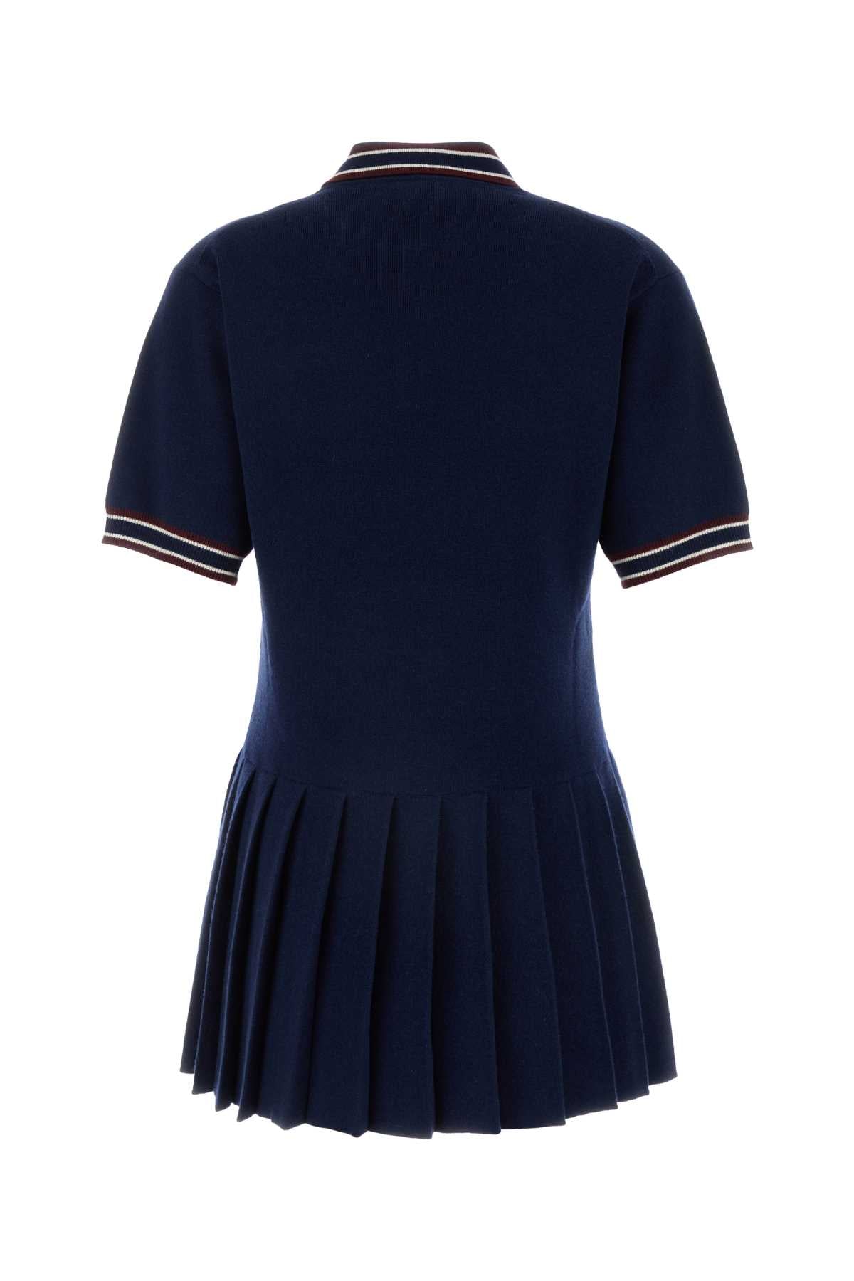 MIU MIU Navy Blue Wool Blend Mini Polo Dress