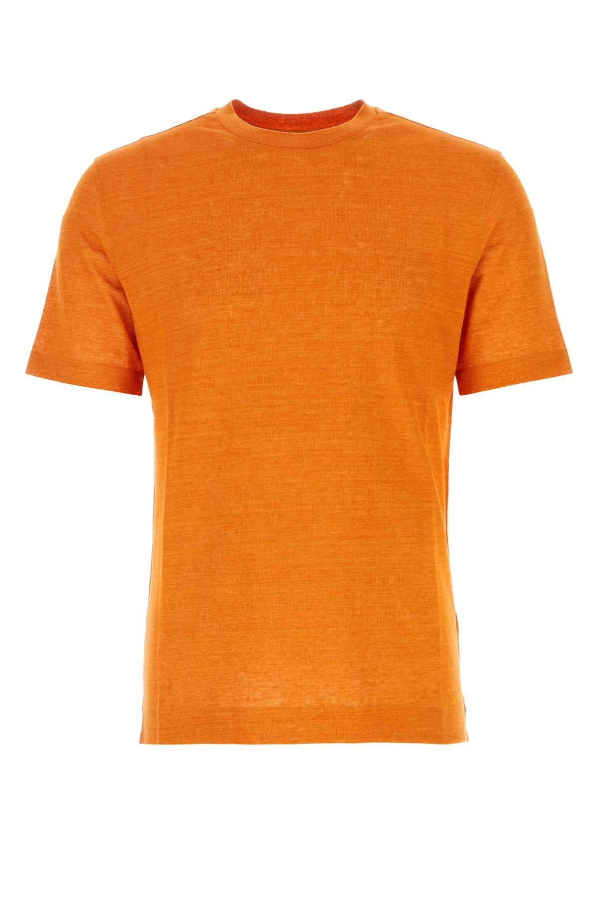 ZEGNA Linen Crew Neck T-Shirt for Men - Orange