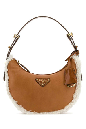 PRADA Mini Two-Tone Leather and Shearling Handbag