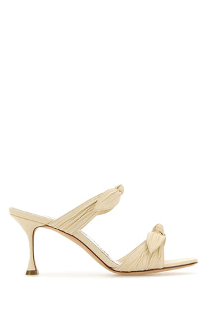 MANOLO BLAHNIK Ivory Nappa Leather Lollo Flats - 7 cm Heel Height