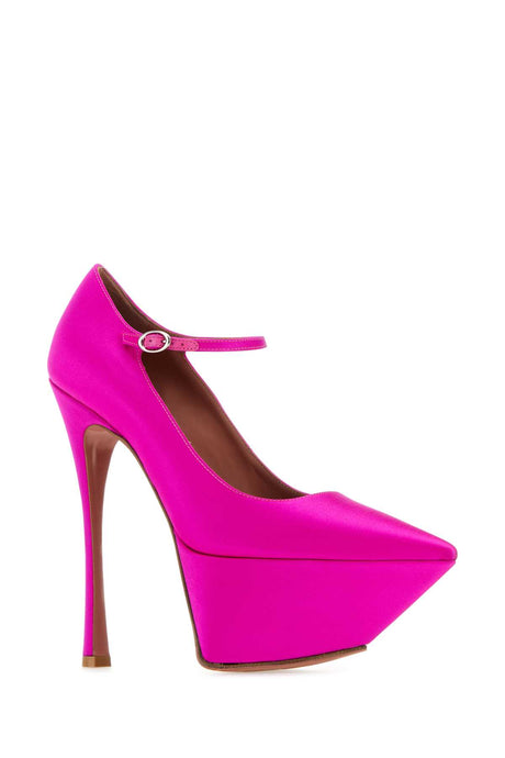 AMINA MUADDI Elegant Fuchsia Satin Mini Pumps with 16 cm Heel