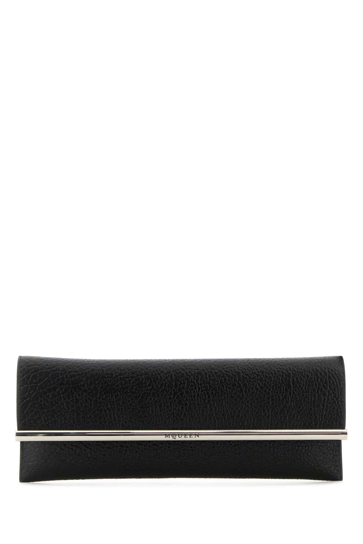 ALEXANDER MCQUEEN Black Leather Cross B-Long Clutch - 33 cm x 13.5 cm