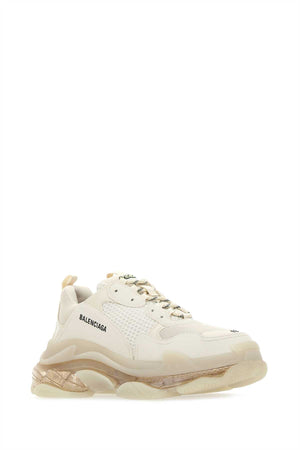 BALENCIAGA Cream Leather and Fabric Triple S Sneakers for Men