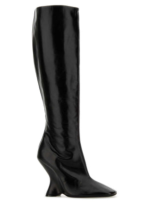 DRIES VAN NOTEN Elegant Black Leather Boots with 11 cm Heel Height