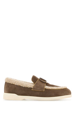 VALENTINO GARAVANI Two-tone Suede and Teddy Fabric VLogo Loafers