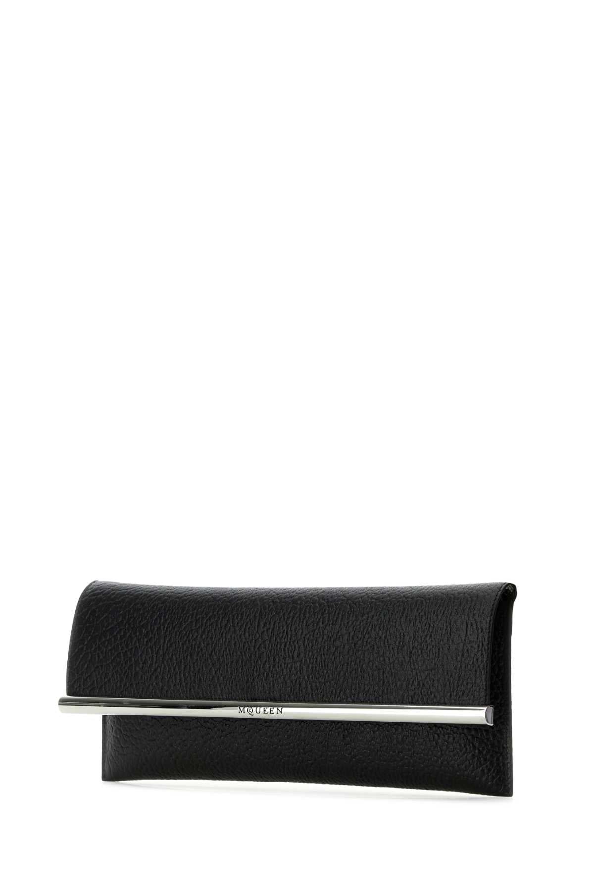 ALEXANDER MCQUEEN Black Leather Cross B-Long Clutch - 33 cm x 13.5 cm