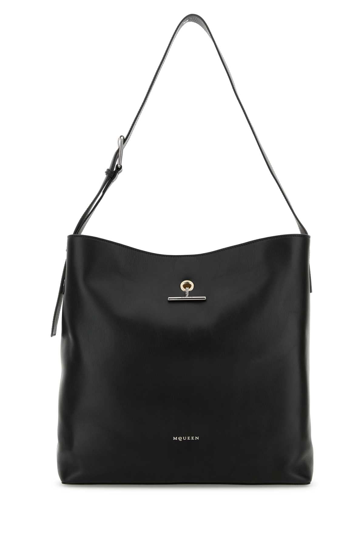 ALEXANDER MCQUEEN Elegant Black Leather Pendant Shopping Handbag - 43cm Width