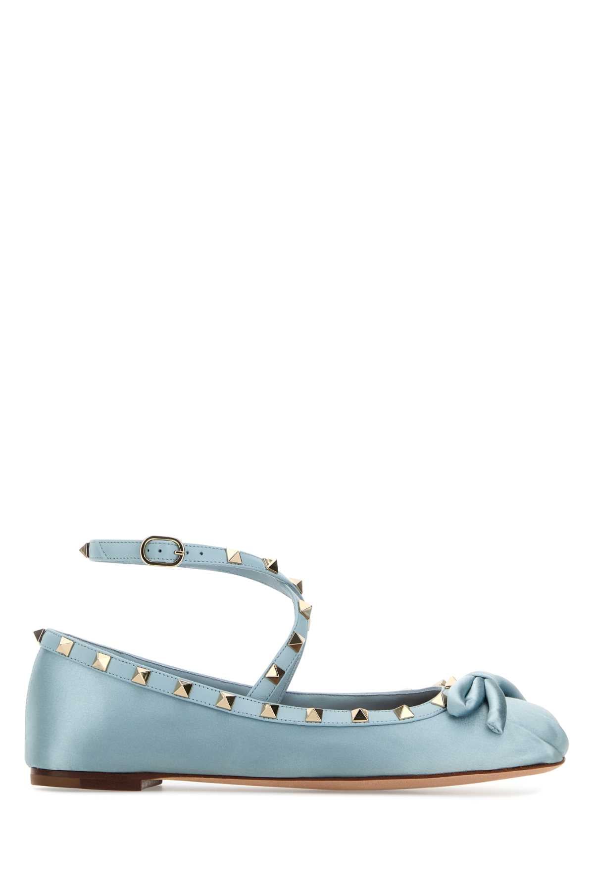 VALENTINO GARAVANI Light Blue Satin Rockstud Ballerinas for Women