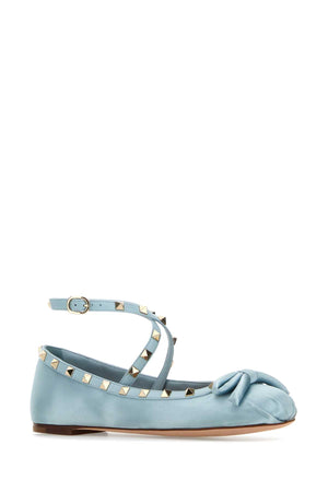 VALENTINO GARAVANI Light Blue Satin Rockstud Ballerinas for Women