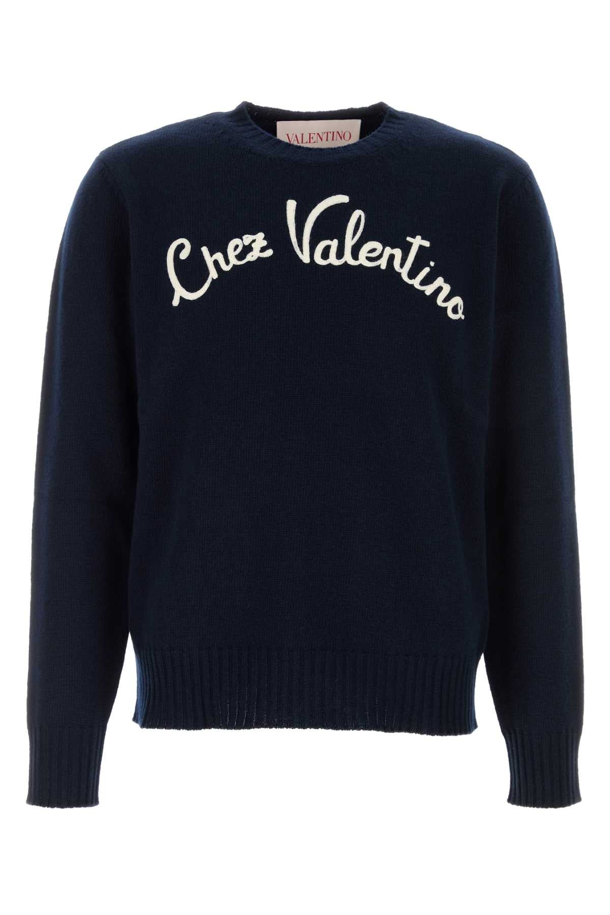 VALENTINO GARAVANI Classic Navy Blue Wool Sweater for Men