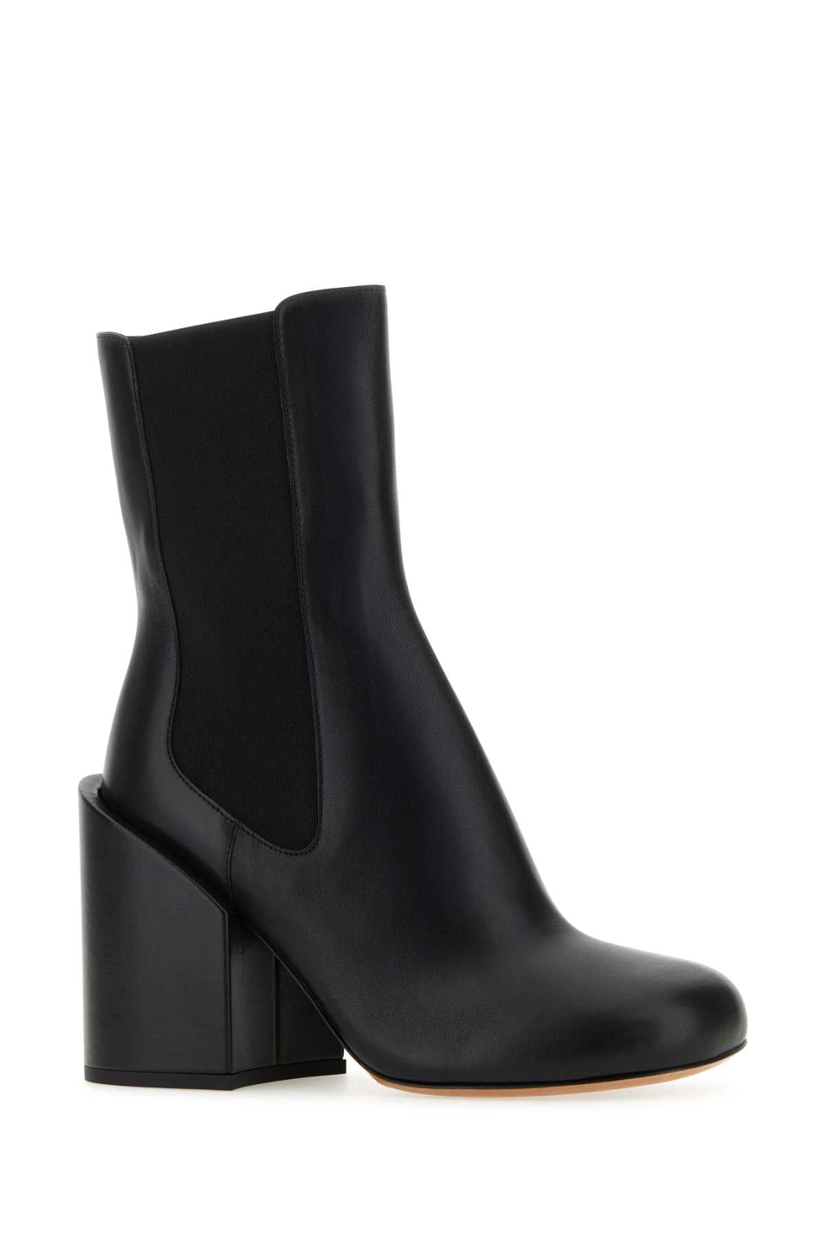 SPORTMAX Chic Black Leather Etra Ankle Boots with 10 cm Heel Height