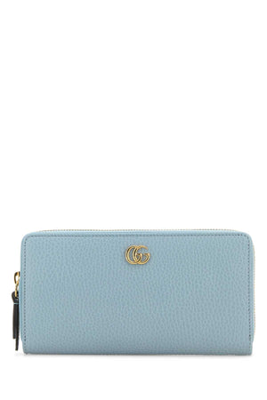 GUCCI Mini Light Blue Leather GG Marmont Wallet - 19 cm x 10.5 cm x 2 cm