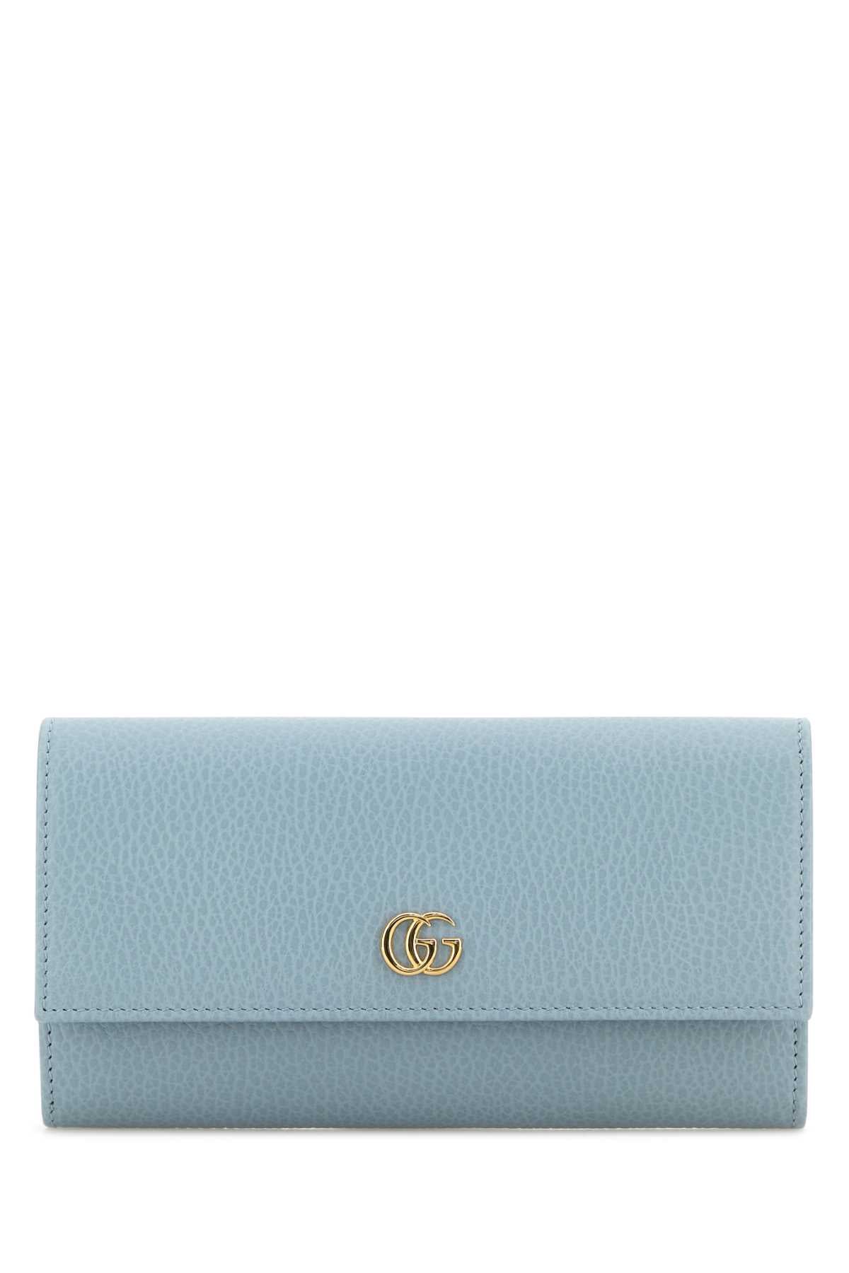 GUCCI Mini Light Blue Leather GG Marmont Wallet