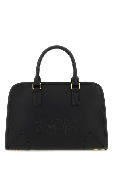 MCM Medium Black Leather Boston Handbag