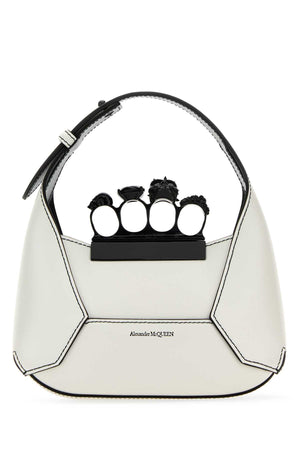 ALEXANDER MCQUEEN White Leather Mini Jewelled Hobo Handbag